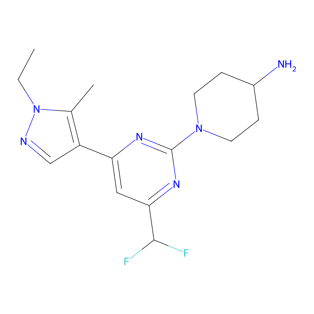 1-(4-(Difluoromethyl)-6-(1-ethyl-5-methyl-1H-pyrazol-4-yl)pyrimidin-2-yl)piperidin-4-amine molecular structure, CAS 1172829-91-2