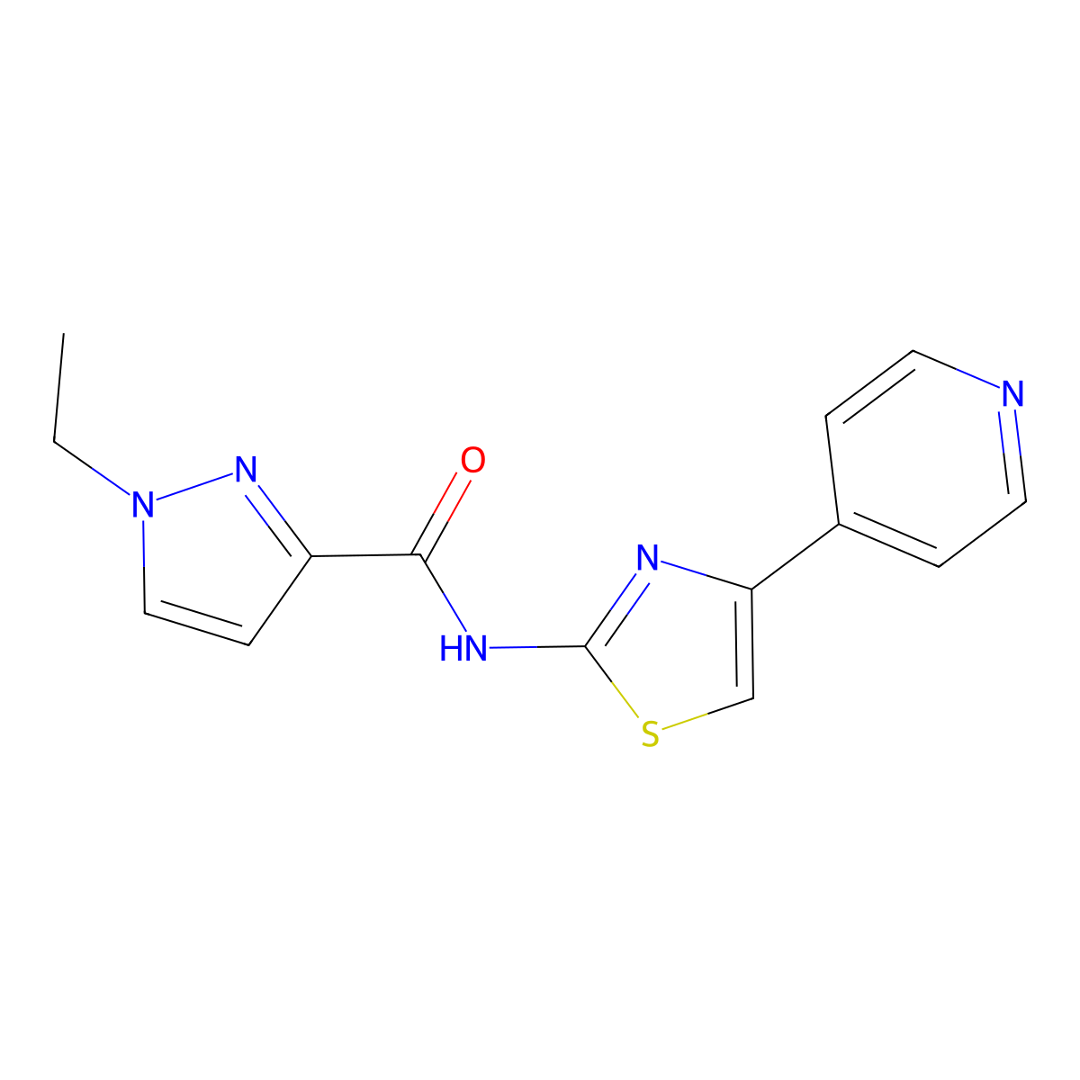 1-ethyl-N-(4-(pyridin-4-yl)thiazol-2-yl)-1H-pyrazole-3-carboxamide molecular structure, CAS 1172831-29-6