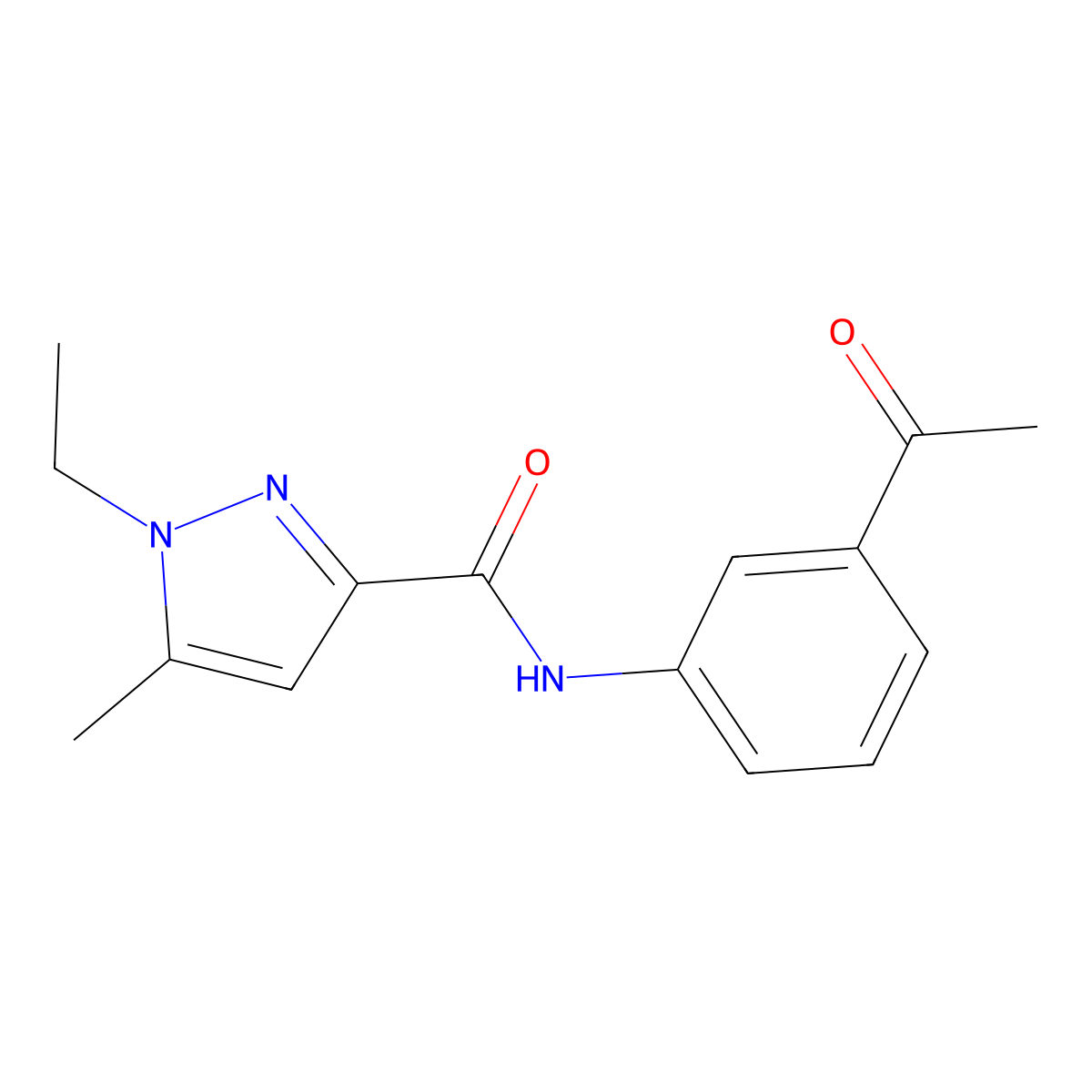 N-(3-acetylphenyl)-1-ethyl-5-methyl-1H-pyrazole-3-carboxamide molecular structure, CAS 1172832-28-8