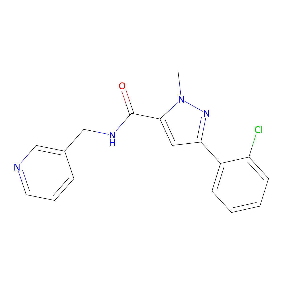 3-(2-chlorophenyl)-1-methyl-N-(3-pyridylmethyl)-1H-pyrazole-5-carboxamide molecular structure, CAS 1172835-86-7