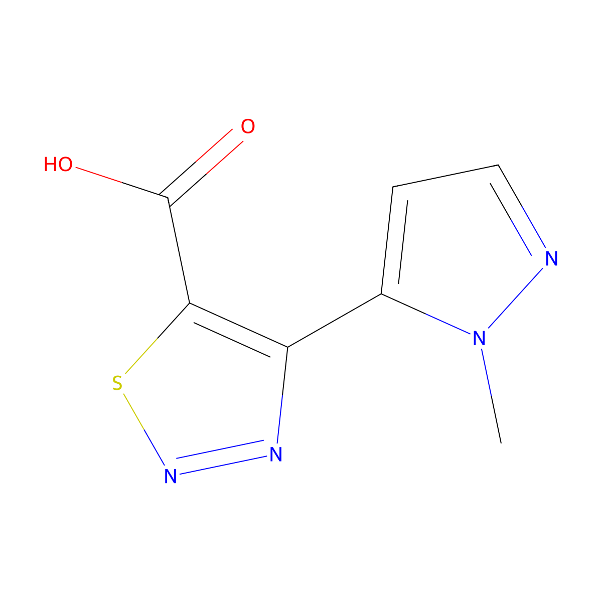 4-(1-methyl-1H-pyrazol-5-yl)-1,2,3-thiadiazole-5-carboxylic acid molecular structure, CAS 1172836-41-7