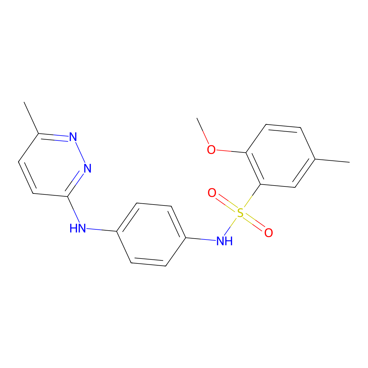 2-methoxy-5-methyl-N-(4-((6-methylpyridazin-3-yl)amino)phenyl)benzenesulfonamide molecular structure, CAS 1172836-60-0