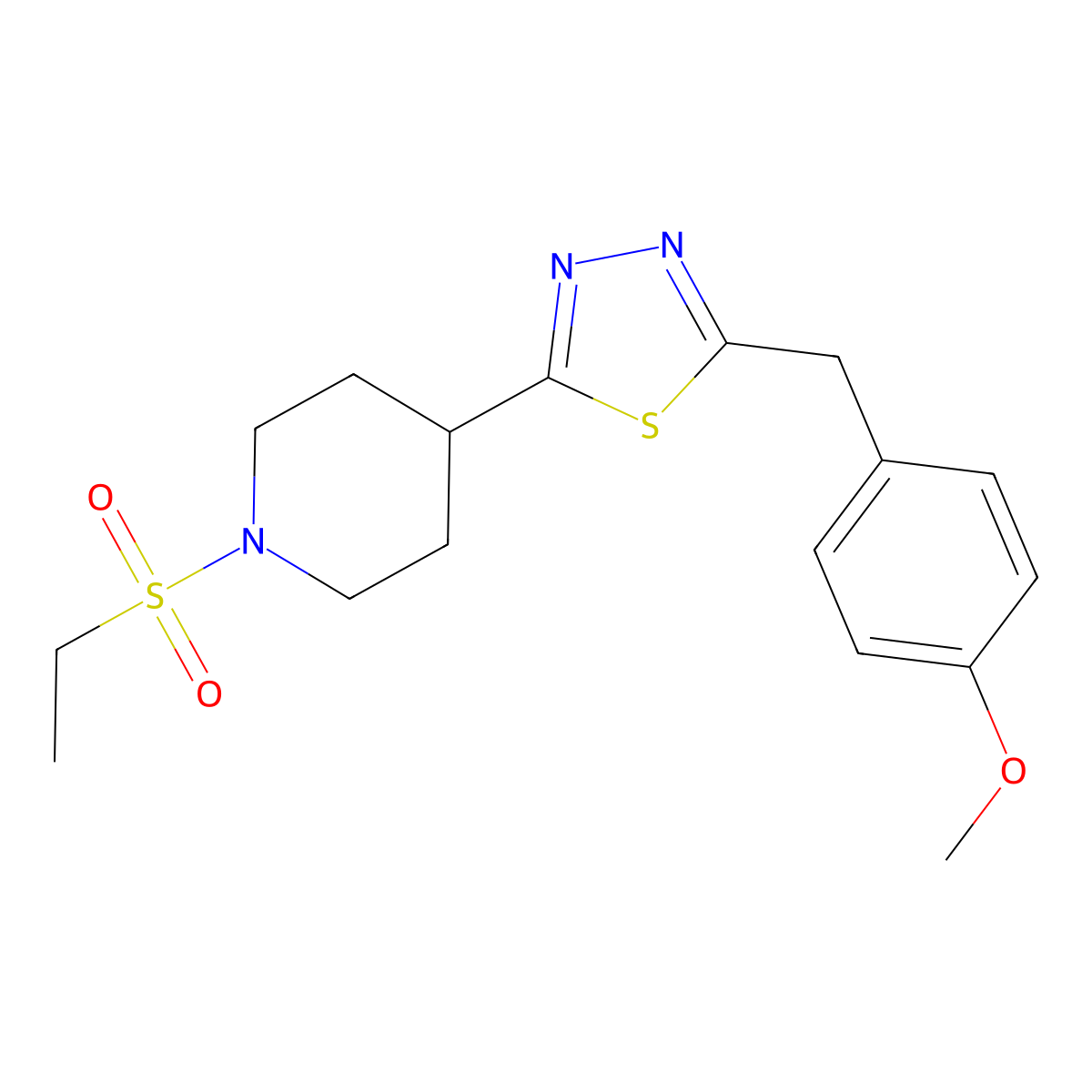 2-(1-(Ethylsulfonyl)piperidin-4-yl)-5-(4-methoxybenzyl)-1,3,4-thiadiazole molecular structure, CAS 1172837-19-2