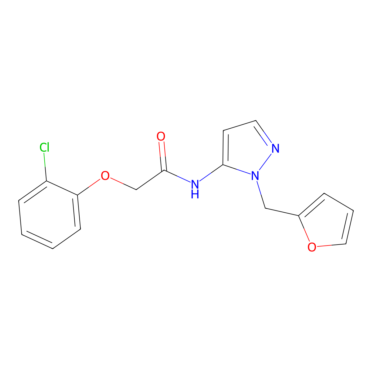 2-(2-chlorophenoxy)-N-[1-(2-furylmethyl)-1H-pyrazol-5-yl]acetamide molecular structure, CAS 1172837-64-7