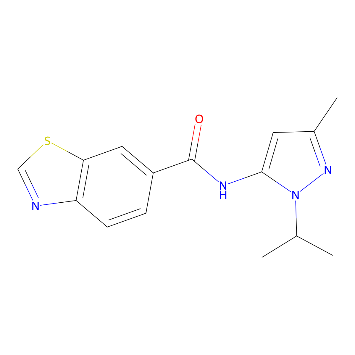 N-(1-isopropyl-3-methyl-1H-pyrazol-5-yl)benzo[d]thiazole-6-carboxamide molecular structure, CAS 1172839-25-6