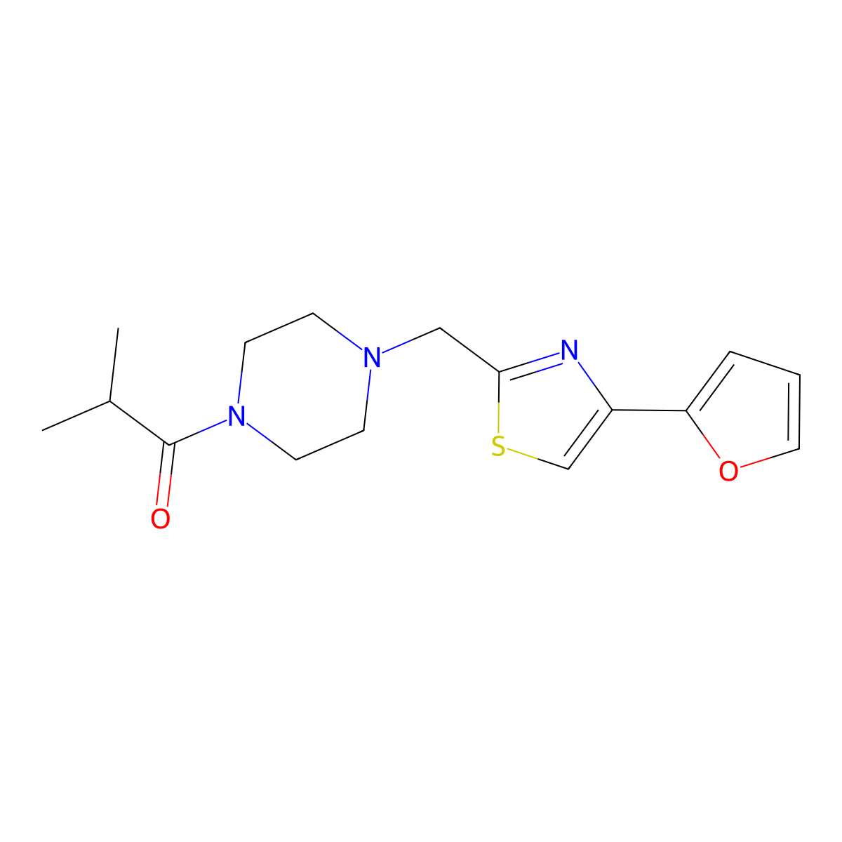 1-(4-((4-(Furan-2-yl)thiazol-2-yl)methyl)piperazin-1-yl)-2-methylpropan-1-one molecular structure, CAS 1172840-41-3