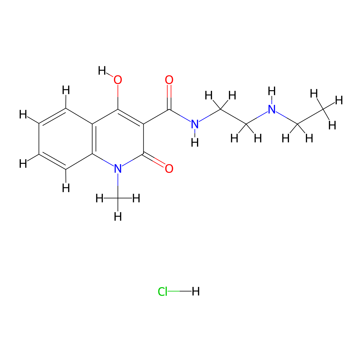 4-Hydroxy-1-methyl-2-oxo-1,2-dihydro-quinoline-3-carboxylic acid (2-ethylamino-ethyl)-amide hcl molecular structure, CAS 1172844-37-9