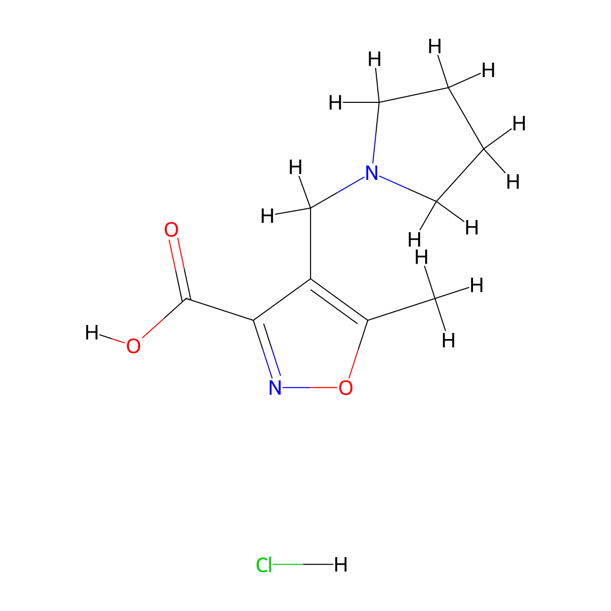 5-Methyl-4-(pyrrolidin-1-ylmethyl)isoxazole-3-carboxylic acid hydrochloride molecular structure, CAS 1172847-00-5