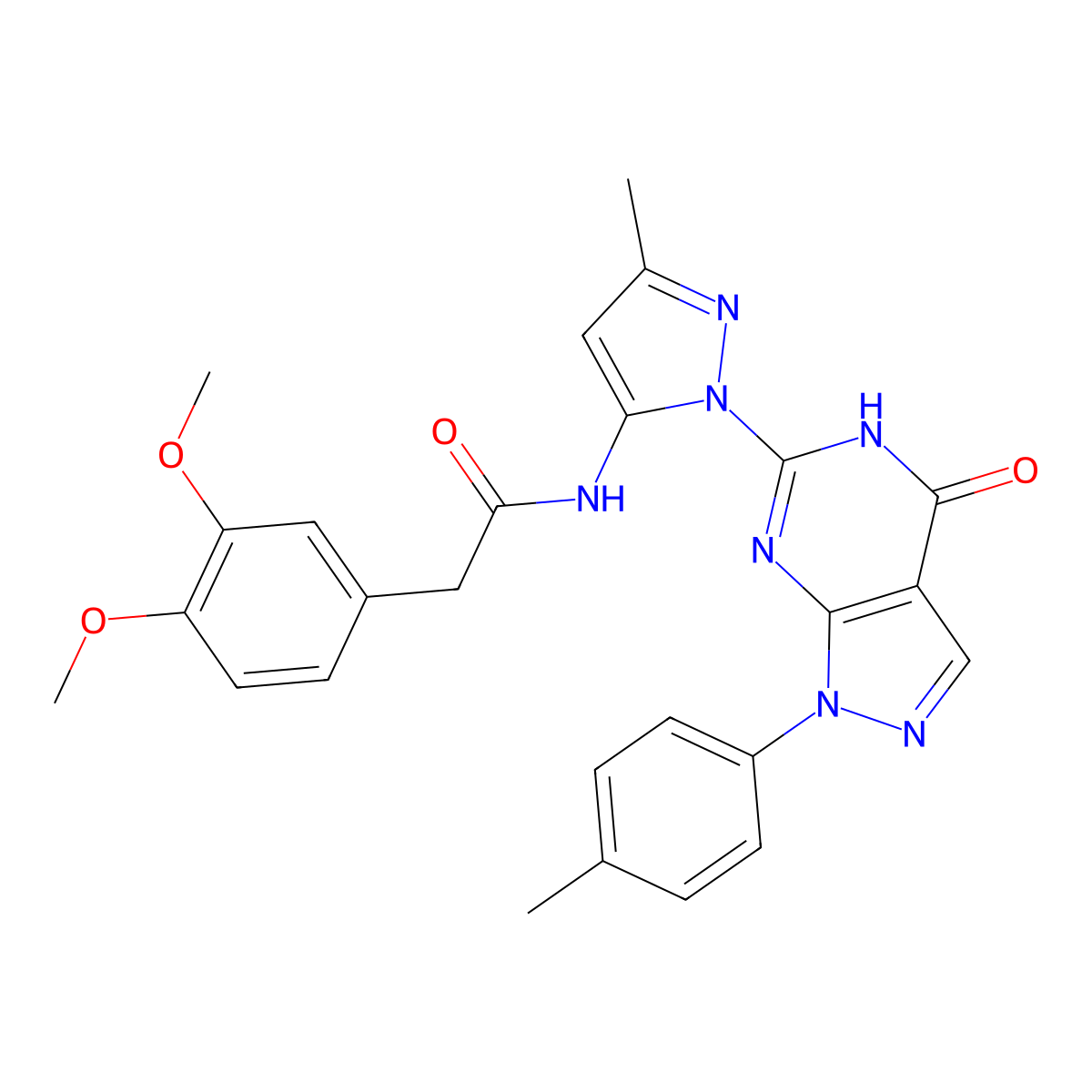 2-(3,4-dimethoxyphenyl)-N-{3-methyl-1-[1-(4-methylphenyl)-4-oxo-1H,4H,5H-pyrazolo[3,4-d]pyrimidin-6-yl]-1H-pyrazol-5-yl}acetamide molecular structure, CAS 1172855-37-6