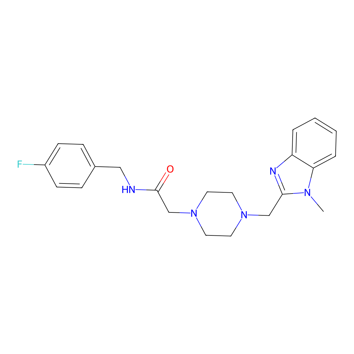 N-(4-fluorobenzyl)-2-(4-((1-methyl-1H-benzo[d]imidazol-2-yl)methyl)piperazin-1-yl)acetamide molecular structure, CAS 1172856-94-8