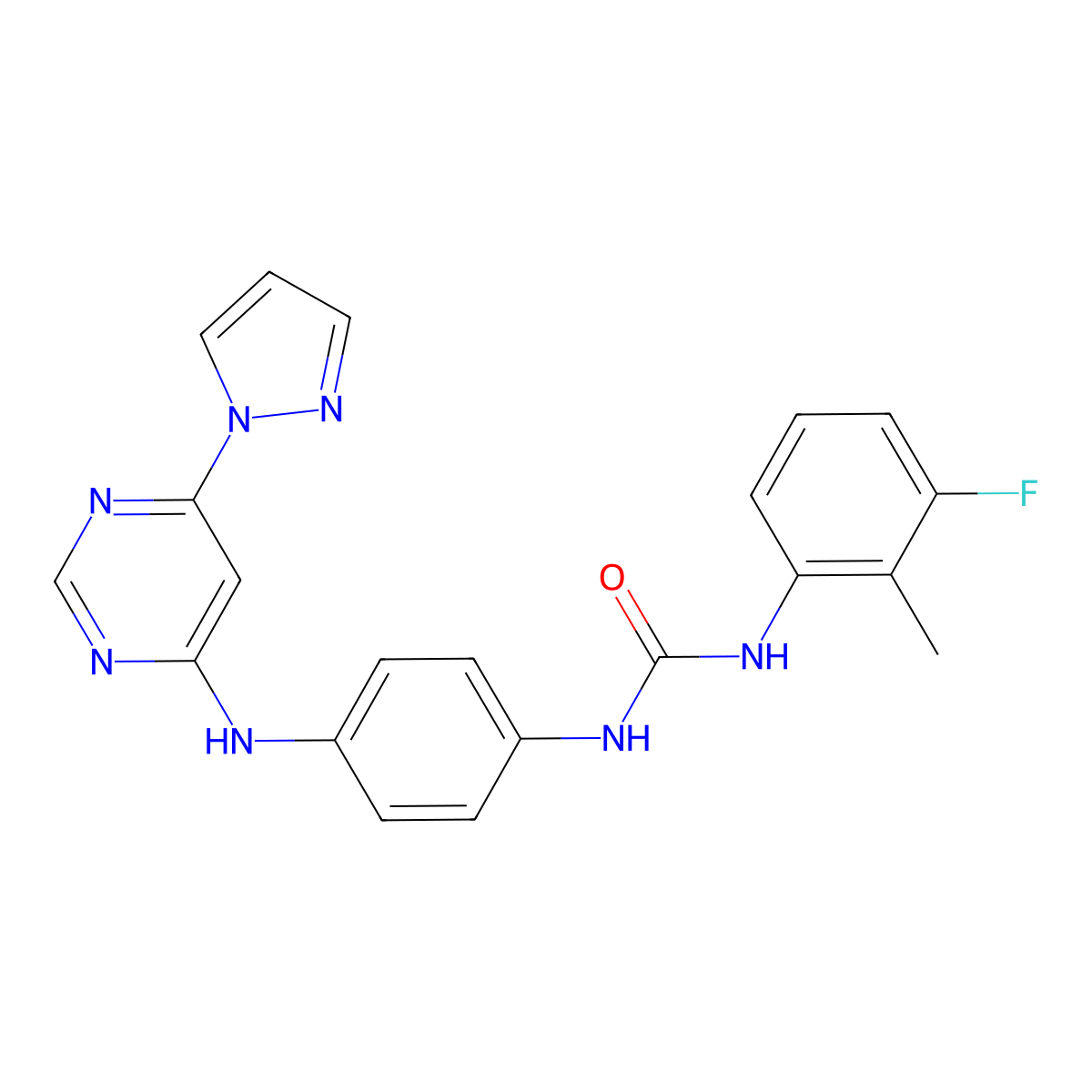 1-(4-((6-(1H-pyrazol-1-yl)pyrimidin-4-yl)amino)phenyl)-3-(3-fluoro-2-methylphenyl)urea molecular structure, CAS 1172858-52-4