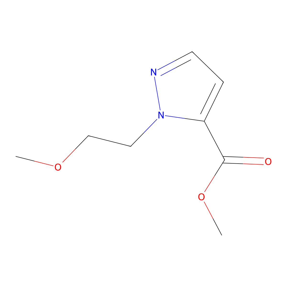 methyl 1-(2-methoxyethyl)-1H-pyrazole-5-carboxylate molecular structure, CAS 1172860-88-6