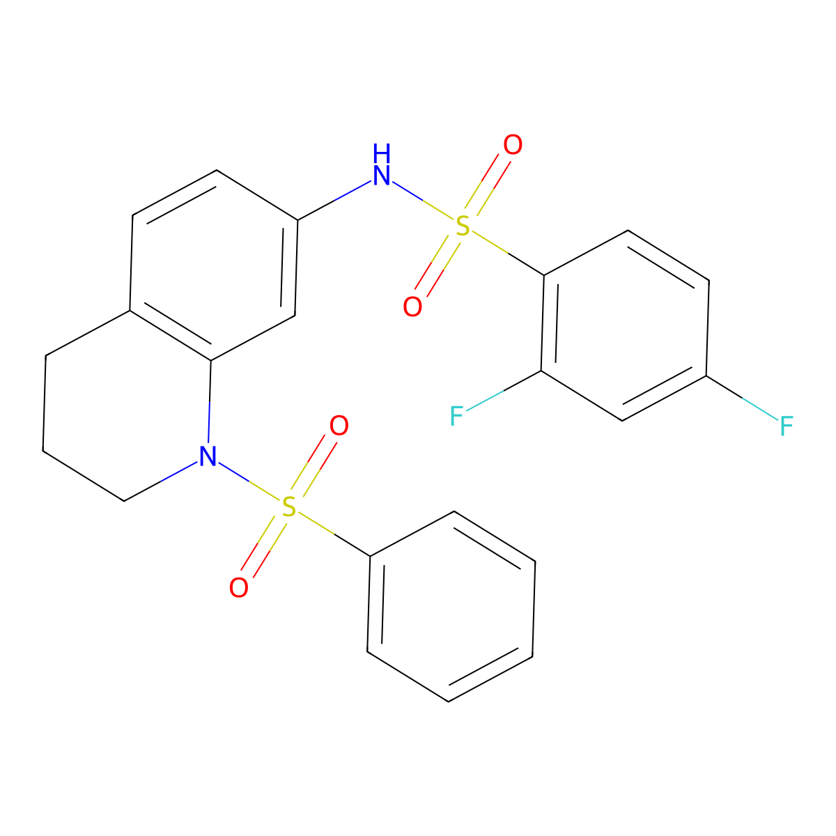 2,4-difluoro-N-(1-(phenylsulfonyl)-1,2,3,4-tetrahydroquinolin-7-yl)benzenesulfonamide molecular structure, CAS 1172860-92-2