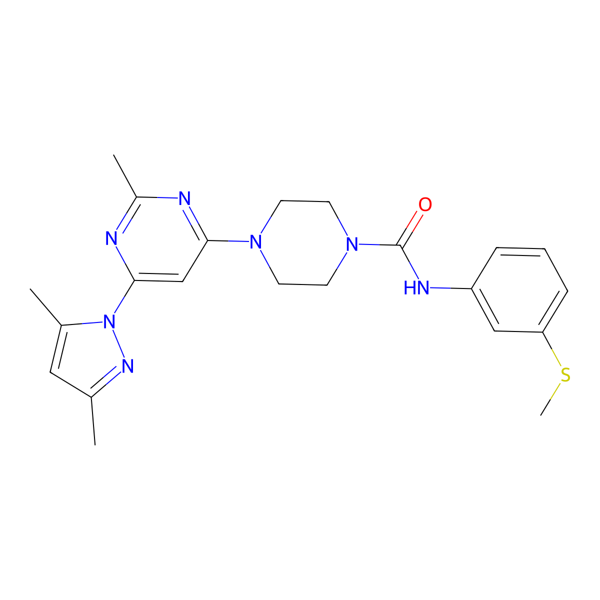 4-(6-(3,5-dimethyl-1H-pyrazol-1-yl)-2-methylpyrimidin-4-yl)-N-(3-(methylthio)phenyl)piperazine-1-carboxamide molecular structure, CAS 1172861-71-0