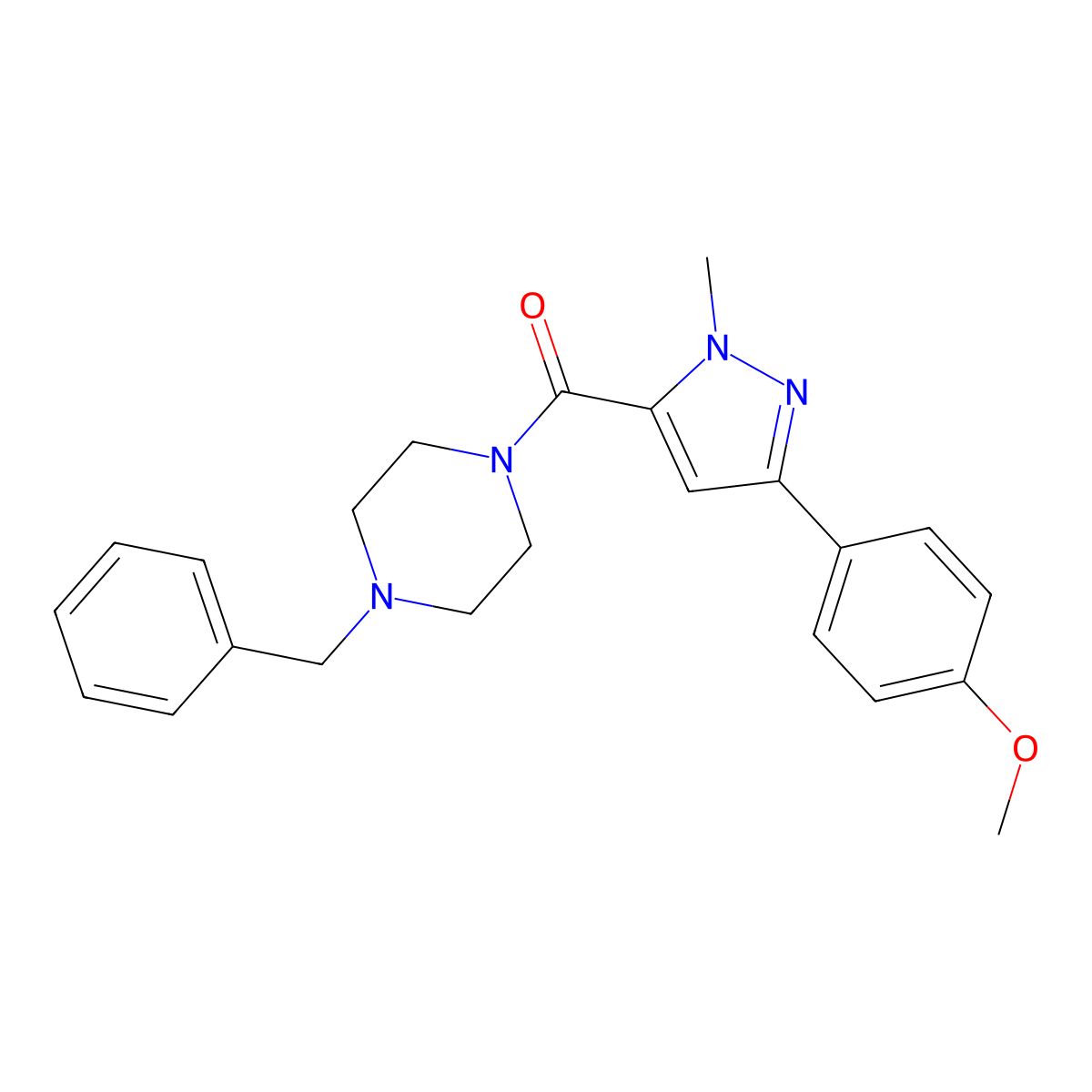 (4-benzylpiperazino)[3-(4-methoxyphenyl)-1-methyl-1H-pyrazol-5-yl]methanone molecular structure, CAS 1172863-62-5