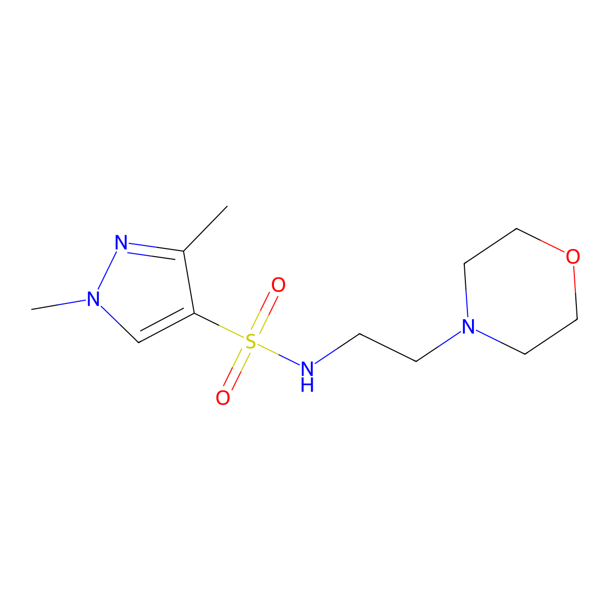 1,3-dimethyl-N-(2-morpholinoethyl)-1H-pyrazole-4-sulfonamide molecular structure, CAS 1172864-33-3
