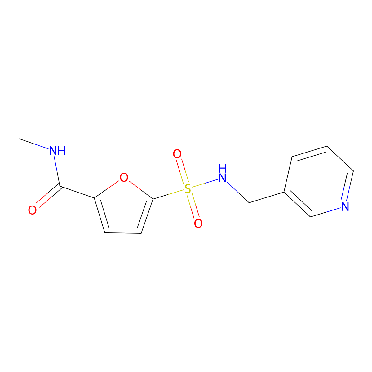N-methyl-5-(N-(pyridin-3-ylmethyl)sulfamoyl)furan-2-carboxamide molecular structure, CAS 1172867-56-9
