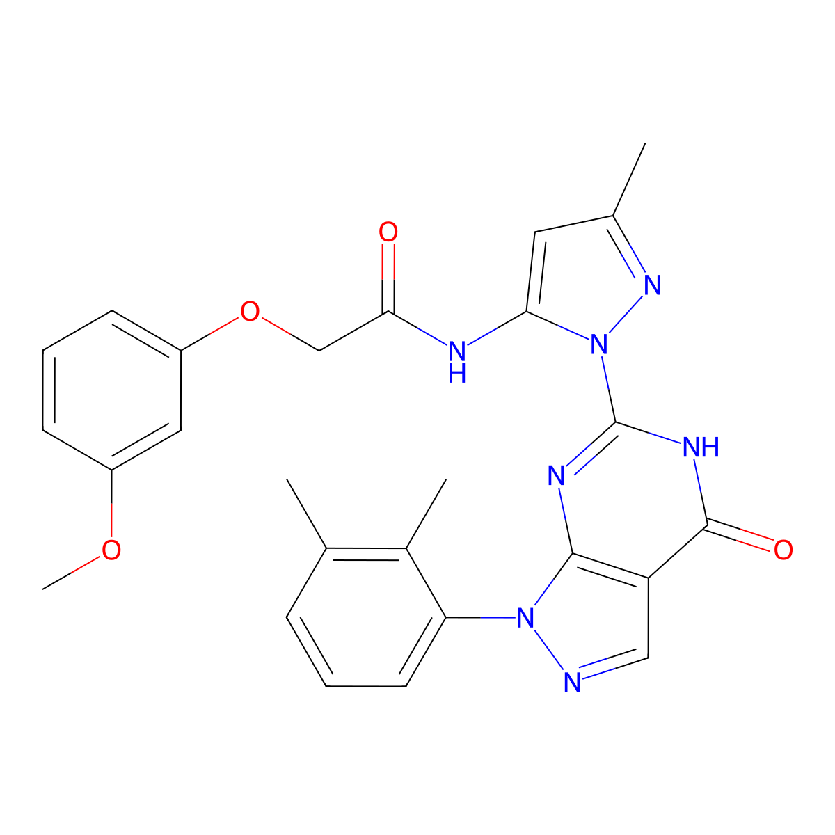 N-(1-(1-(2,3-dimethylphenyl)-4-oxo-4,5-dihydro-1H-pyrazolo[3,4-d]pyrimidin-6-yl)-3-methyl-1H-pyrazol-5-yl)-2-(3-methoxyphenoxy)acetamide molecular structure, CAS 1172867-79-6