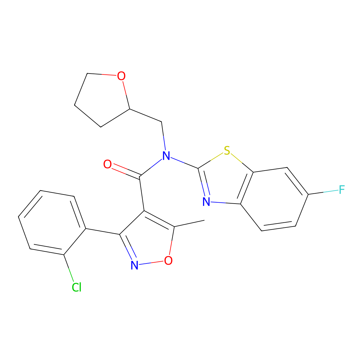 3-(2-chlorophenyl)-N-(6-fluorobenzo[d]thiazol-2-yl)-5-methyl-N-((tetrahydrofuran-2-yl)methyl)isoxazole-4-carboxamide molecular structure, CAS 1172868-03-9