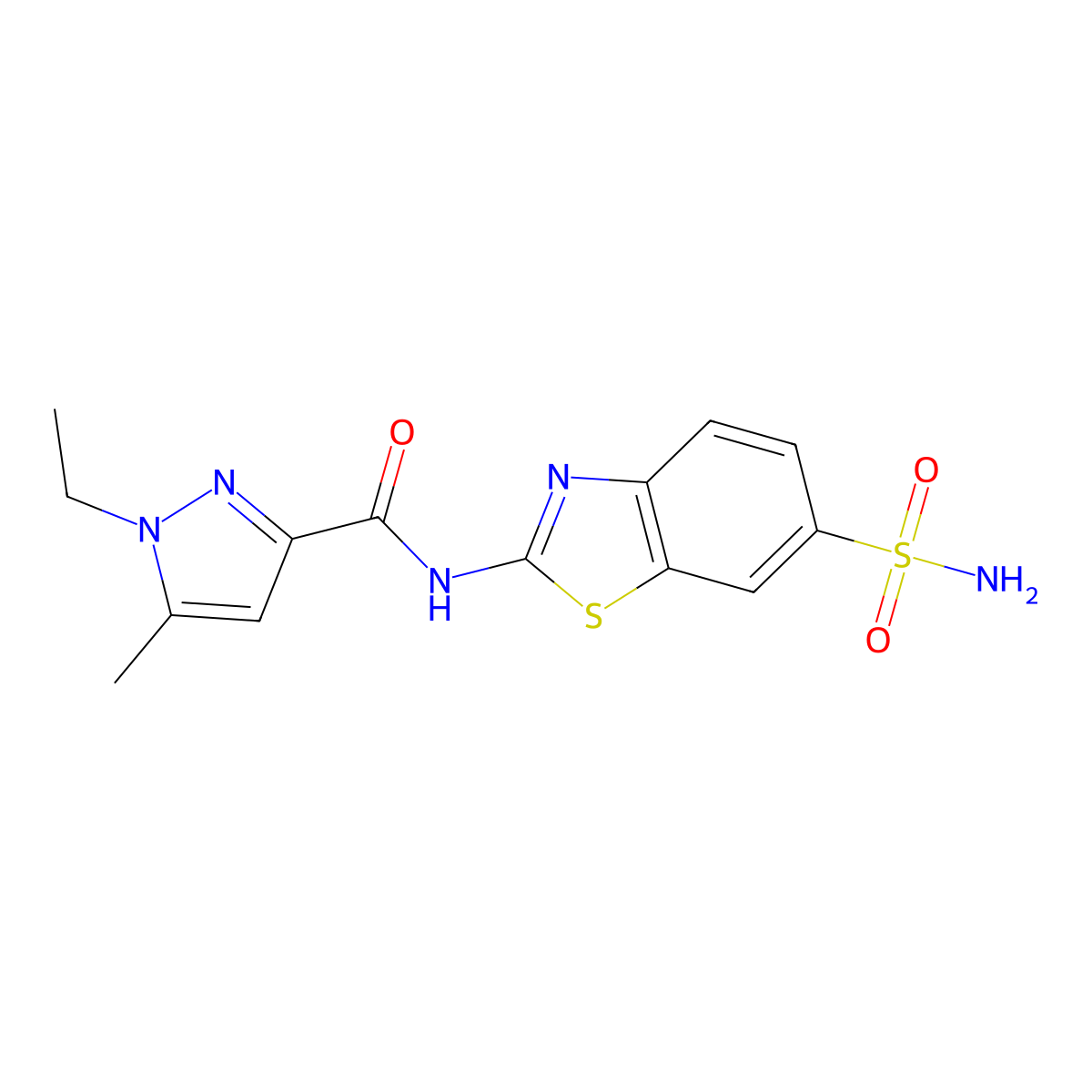 1-ethyl-5-methyl-N-(6-sulfamoyl-1,3-benzothiazol-2-yl)-1H-pyrazole-3-carboxamide molecular structure, CAS 1172868-18-6