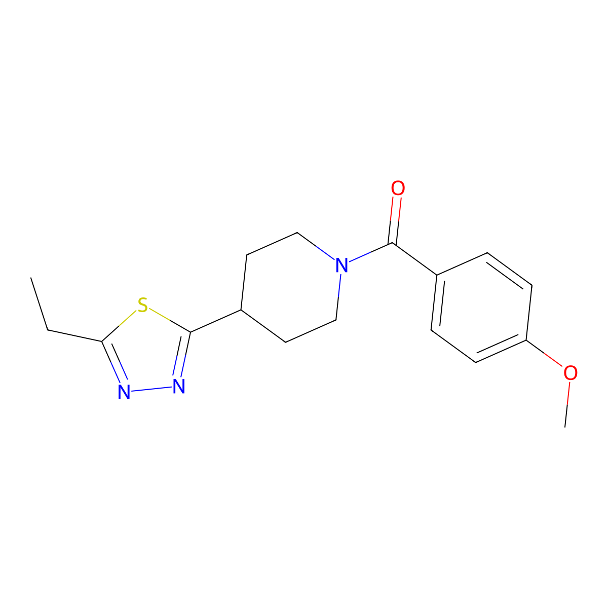 (4-(5-Ethyl-1,3,4-thiadiazol-2-yl)piperidin-1-yl)(4-methoxyphenyl)methanone molecular structure, CAS 1172868-42-6