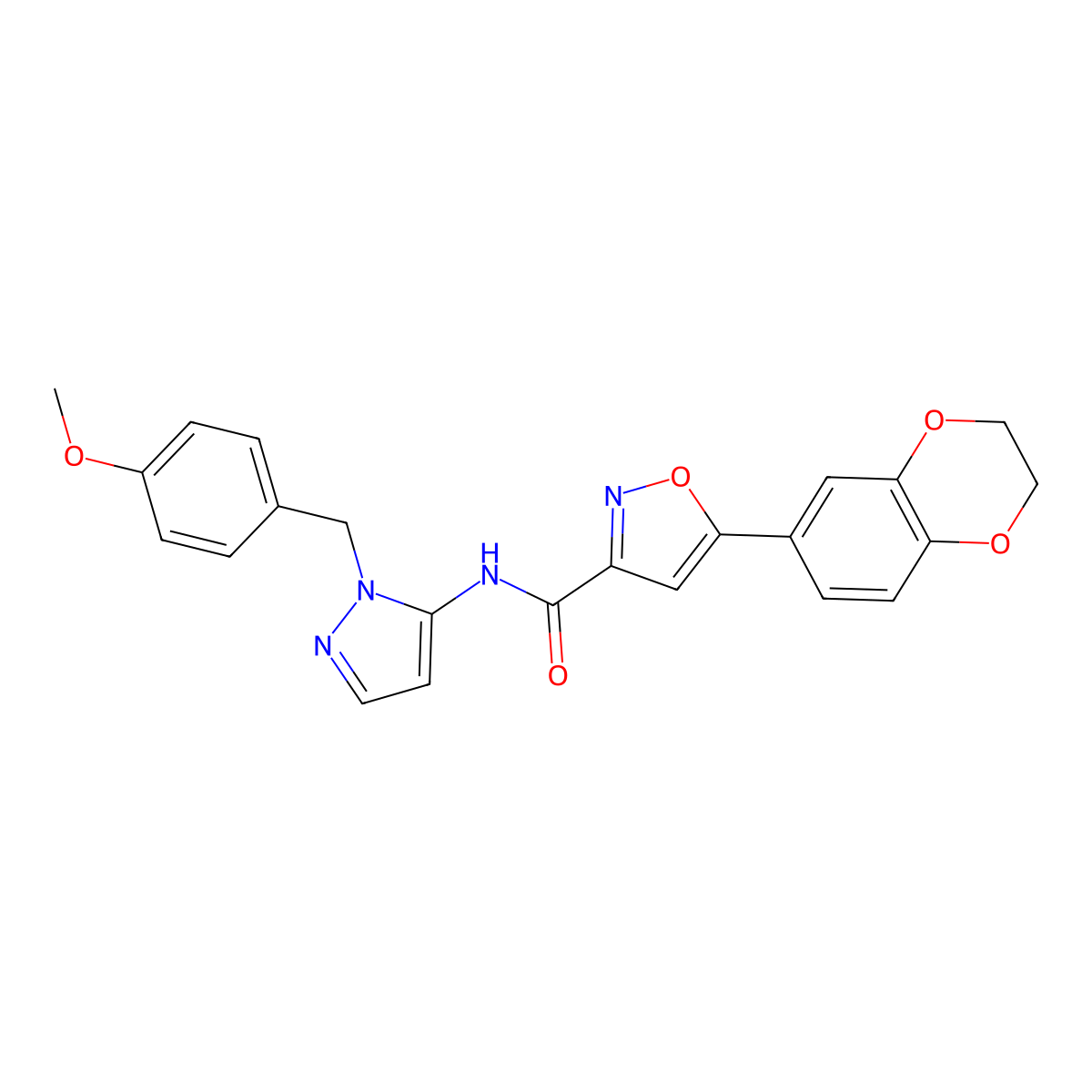 5-(2,3-dihydro-1,4-benzodioxin-6-yl)-N-[1-(4-methoxybenzyl)-1H-pyrazol-5-yl]-1,2-oxazole-3-carboxamide molecular structure, CAS 1172869-72-5