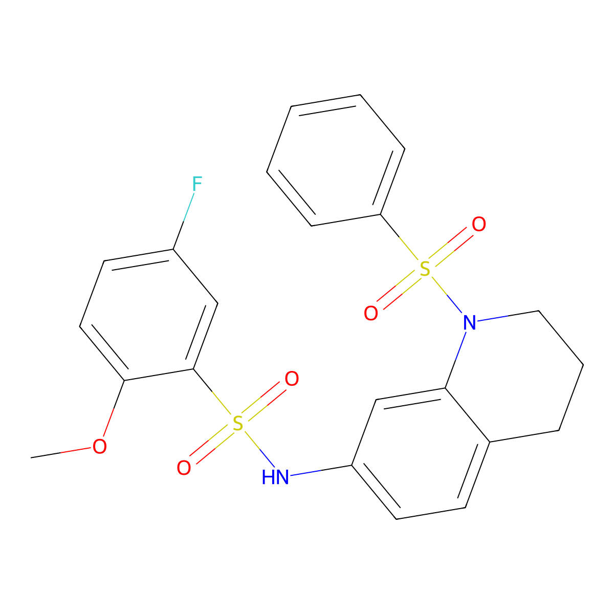 5-fluoro-2-methoxy-N-(1-(phenylsulfonyl)-1,2,3,4-tetrahydroquinolin-7-yl)benzenesulfonamide molecular structure, CAS 1172870-77-7