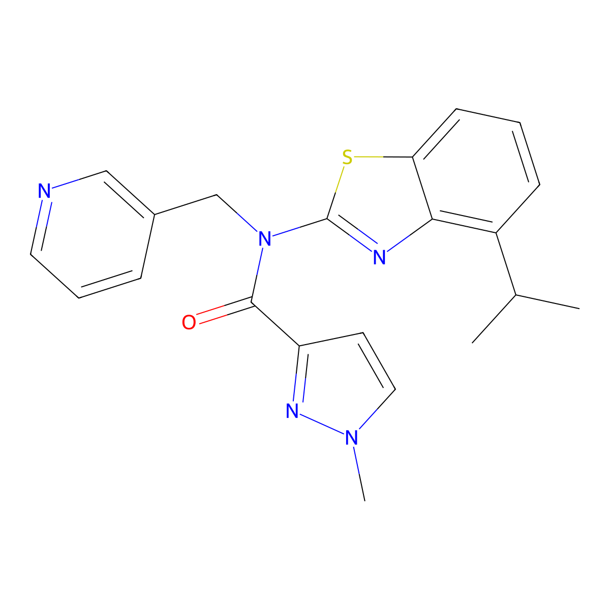 N-(4-isopropylbenzo[d]thiazol-2-yl)-1-methyl-N-(pyridin-3-ylmethyl)-1H-pyrazole-3-carboxamide molecular structure, CAS 1172874-77-9