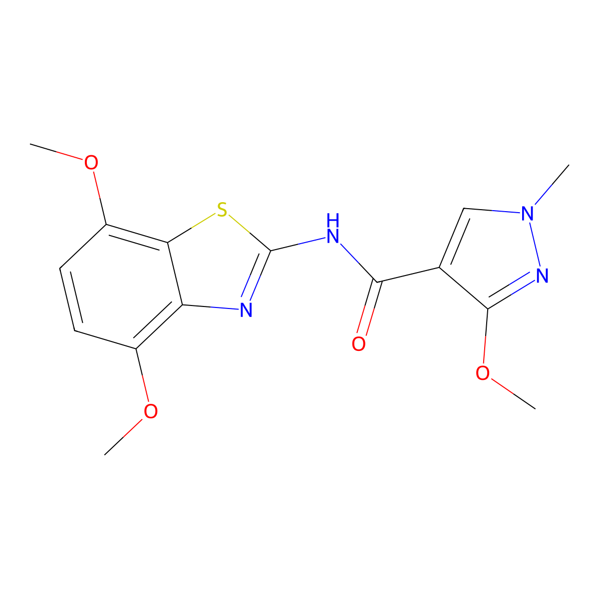 N-(4,7-dimethoxybenzo[d]thiazol-2-yl)-3-methoxy-1-methyl-1H-pyrazole-4-carboxamide molecular structure, CAS 1172874-92-8