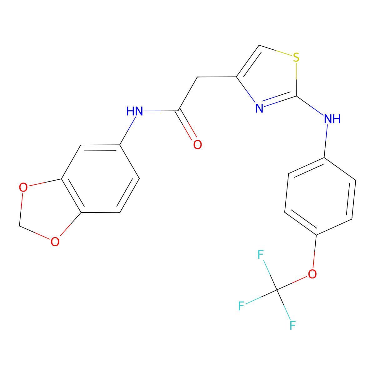N-(benzo[d][1,3]dioxol-5-yl)-2-(2-((4-(trifluoromethoxy)phenyl)amino)thiazol-4-yl)acetamide molecular structure, CAS 1172876-29-7