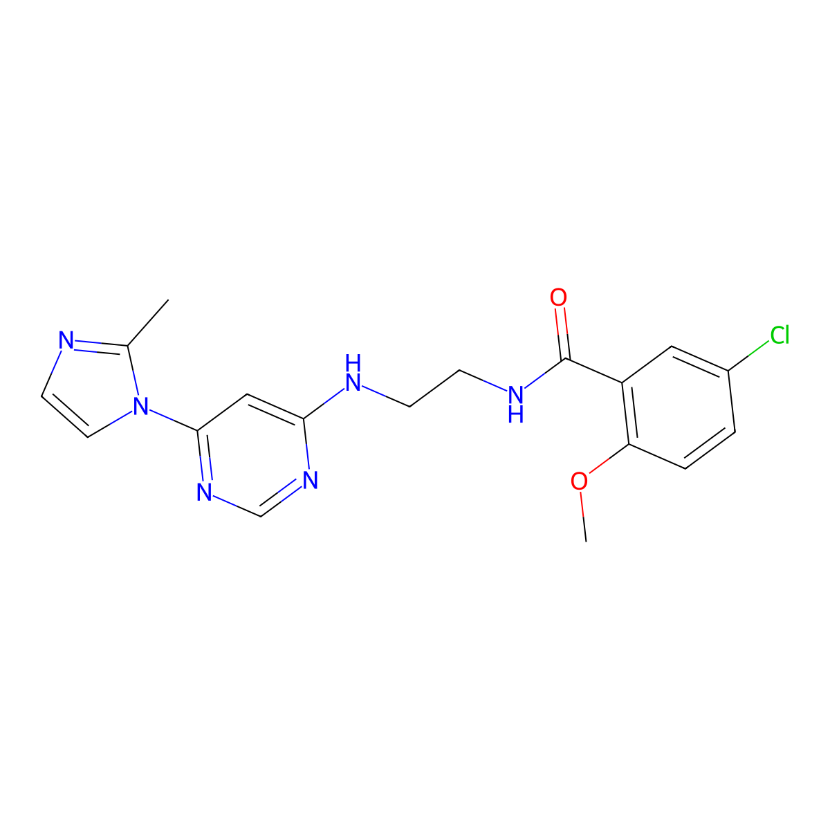 5-chloro-2-methoxy-N-(2-((6-(2-methyl-1H-imidazol-1-yl)pyrimidin-4-yl)amino)ethyl)benzamide molecular structure, CAS 1172876-69-5