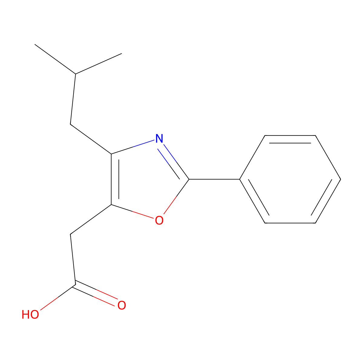 (4-Isobutyl-2-phenyl-1,3-oxazol-5-yl)acetic acid molecular structure, CAS 1172876-89-9