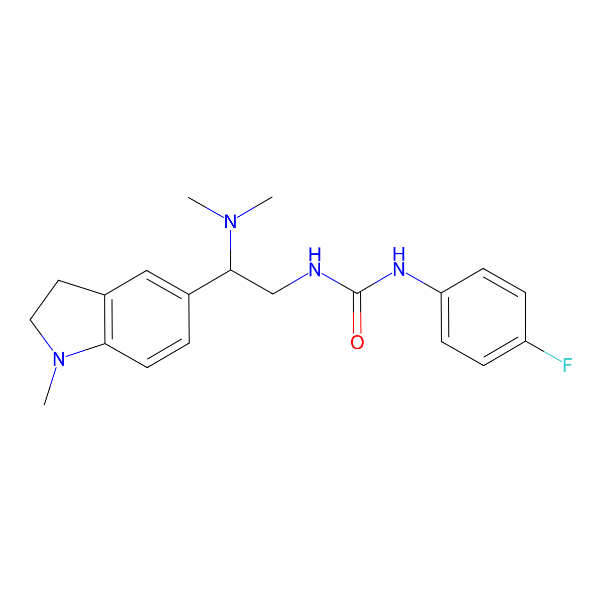 1-(2-(Dimethylamino)-2-(1-methylindolin-5-yl)ethyl)-3-(4-fluorophenyl)urea molecular structure, CAS 1172882-21-1