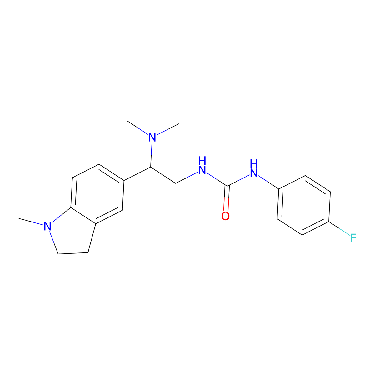 1-(2-(Dimethylamino)-2-(1-methylindolin-5-yl)ethyl)-3-(4-fluorophenyl)urea molecular structure, CAS 1172882-21-1