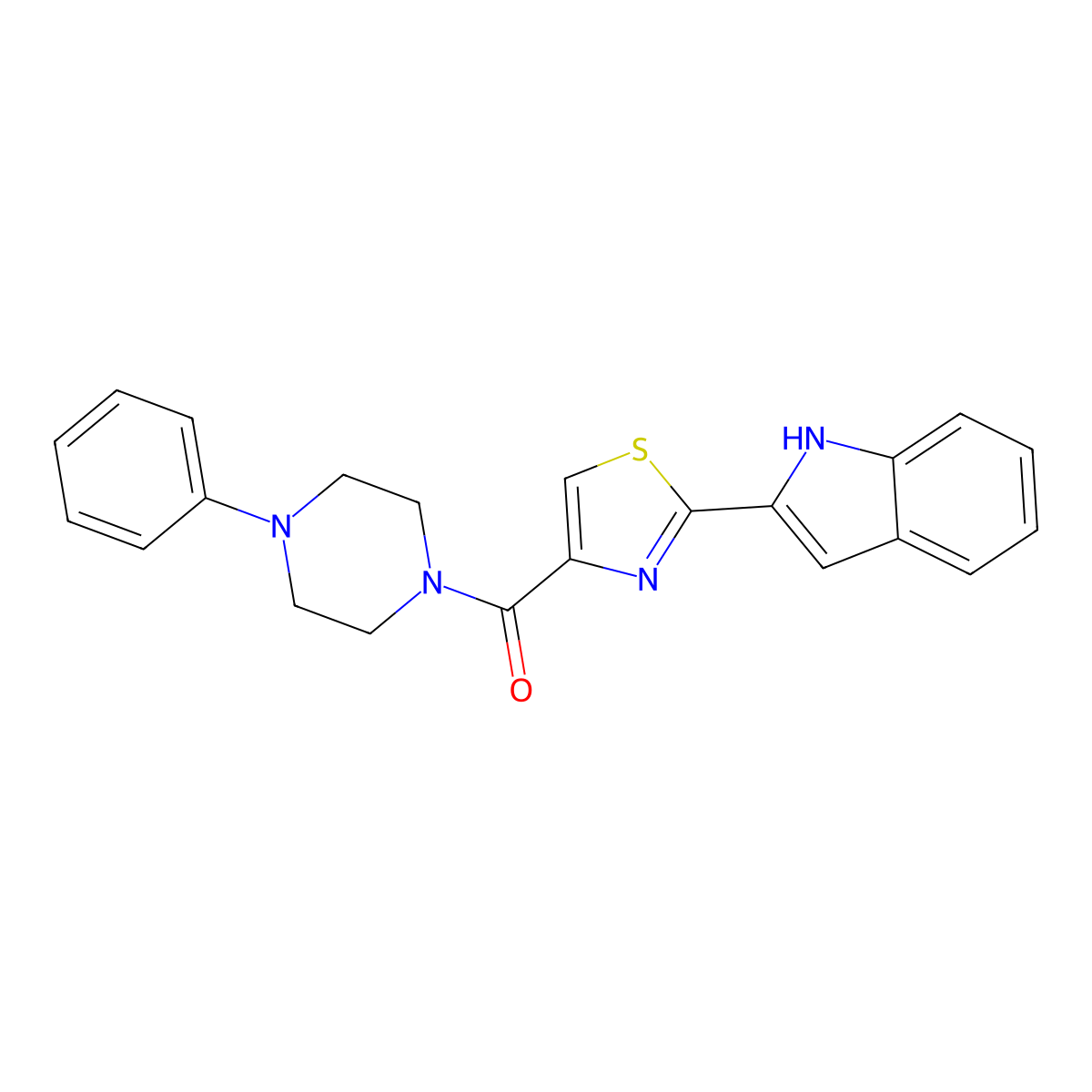 (2-(1H-indol-2-yl)thiazol-4-yl)(4-phenylpiperazin-1-yl)methanone molecular structure, CAS 1172884-90-0
