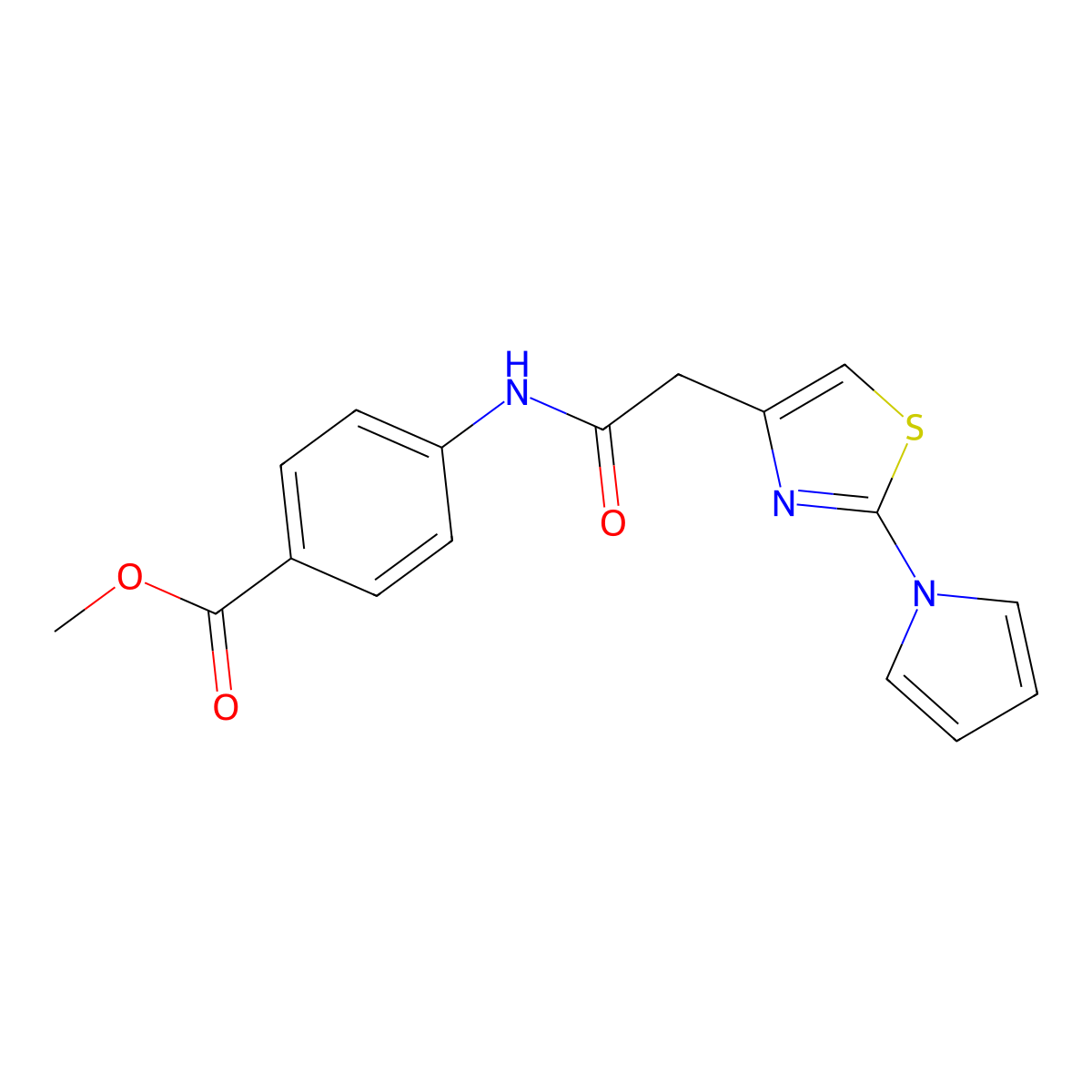 methyl 4-(2-(2-(1H-pyrrol-1-yl)thiazol-4-yl)acetamido)benzoate molecular structure, CAS 1172886-79-1