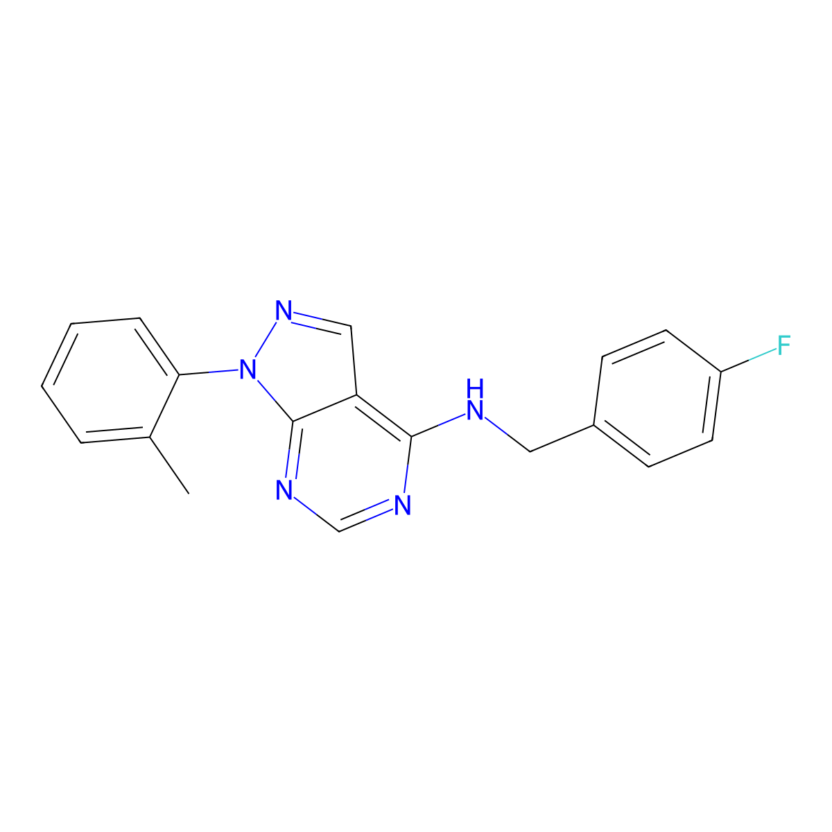 N-(4-fluorobenzyl)-1-(2-methylphenyl)-1H-pyrazolo[3,4-d]pyrimidin-4-amine molecular structure, CAS 1172888-25-3