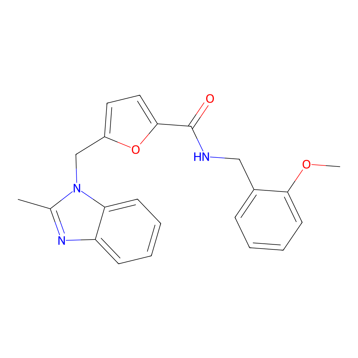 N-(2-methoxybenzyl)-5-((2-methyl-1H-benzo[d]imidazol-1-yl)methyl)furan-2-carboxamide molecular structure, CAS 1172888-64-0