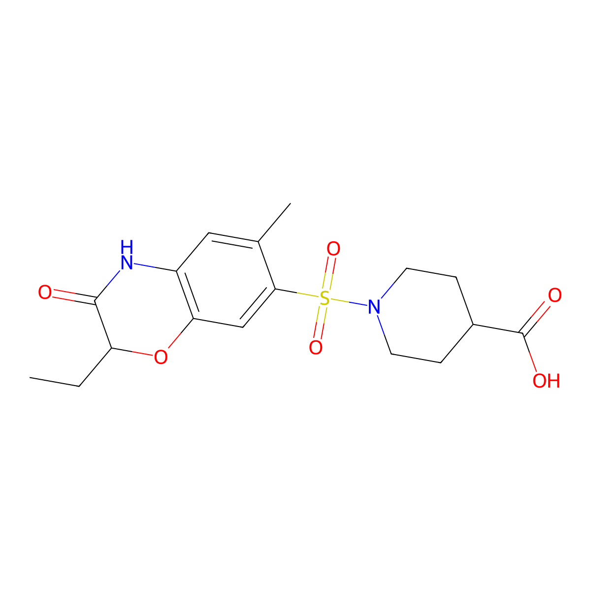 1-[(2-ethyl-6-methyl-3-oxo-3,4-dihydro-2H-1,4-benzoxazin-7-yl)sulfonyl]piperidine-4-carboxylic acid molecular structure, CAS 1172890-32-2