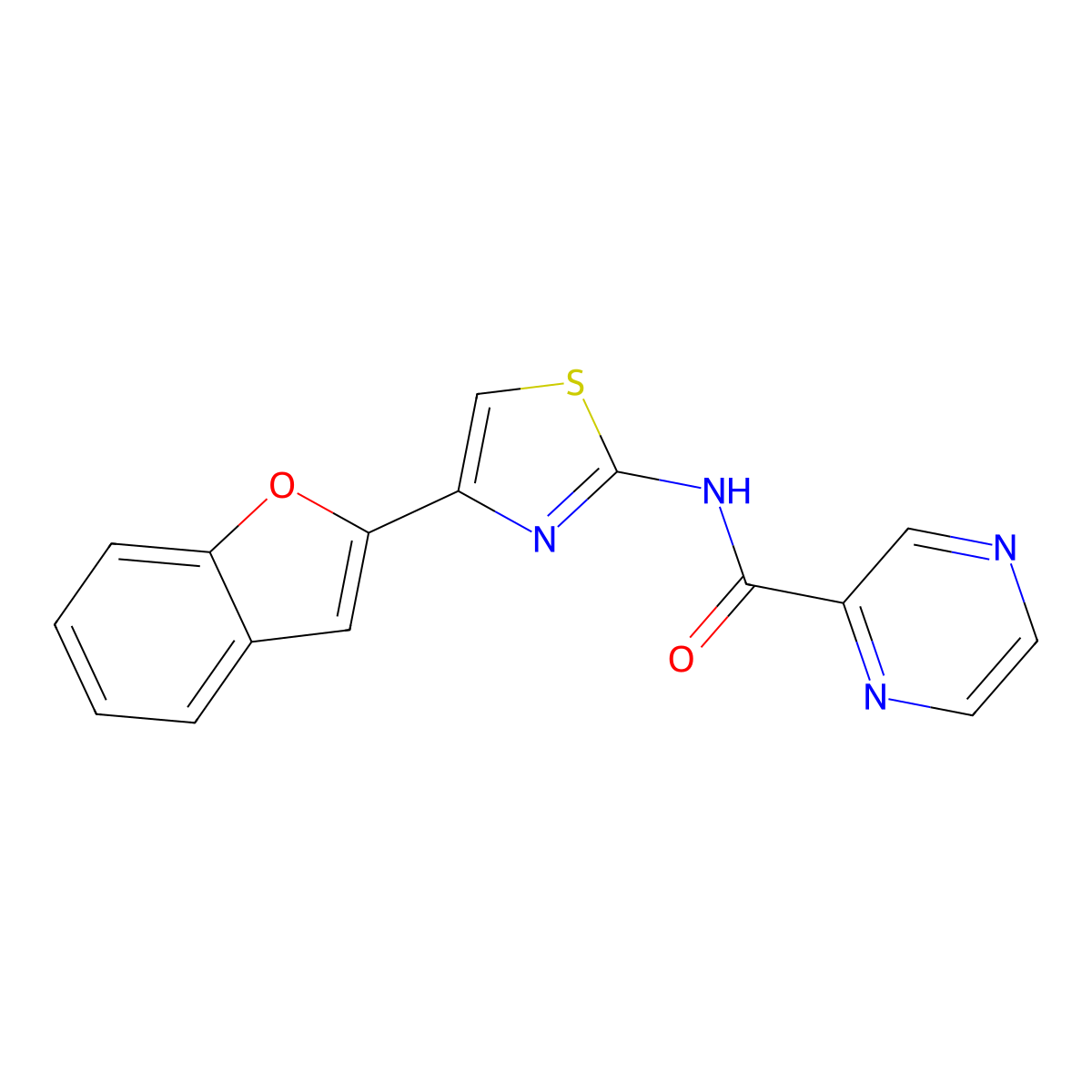 N-(4-(benzofuran-2-yl)thiazol-2-yl)pyrazine-2-carboxamide molecular structure, CAS 1172892-36-2