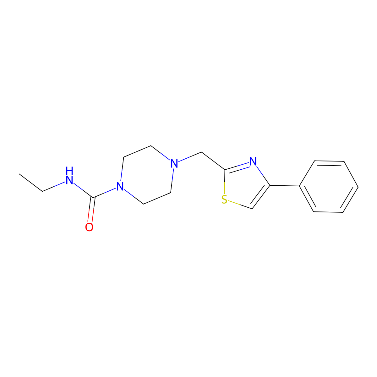 N-ethyl-4-((4-phenylthiazol-2-yl)methyl)piperazine-1-carboxamide molecular structure, CAS 1172893-29-6