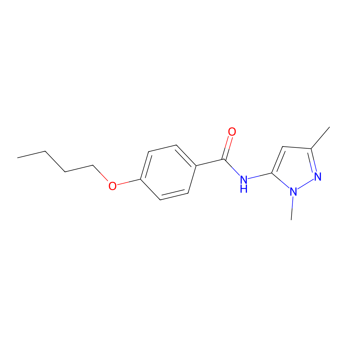 4-butoxy-N-(1,3-dimethyl-1H-pyrazol-5-yl)benzamide molecular structure, CAS 1172893-48-9
