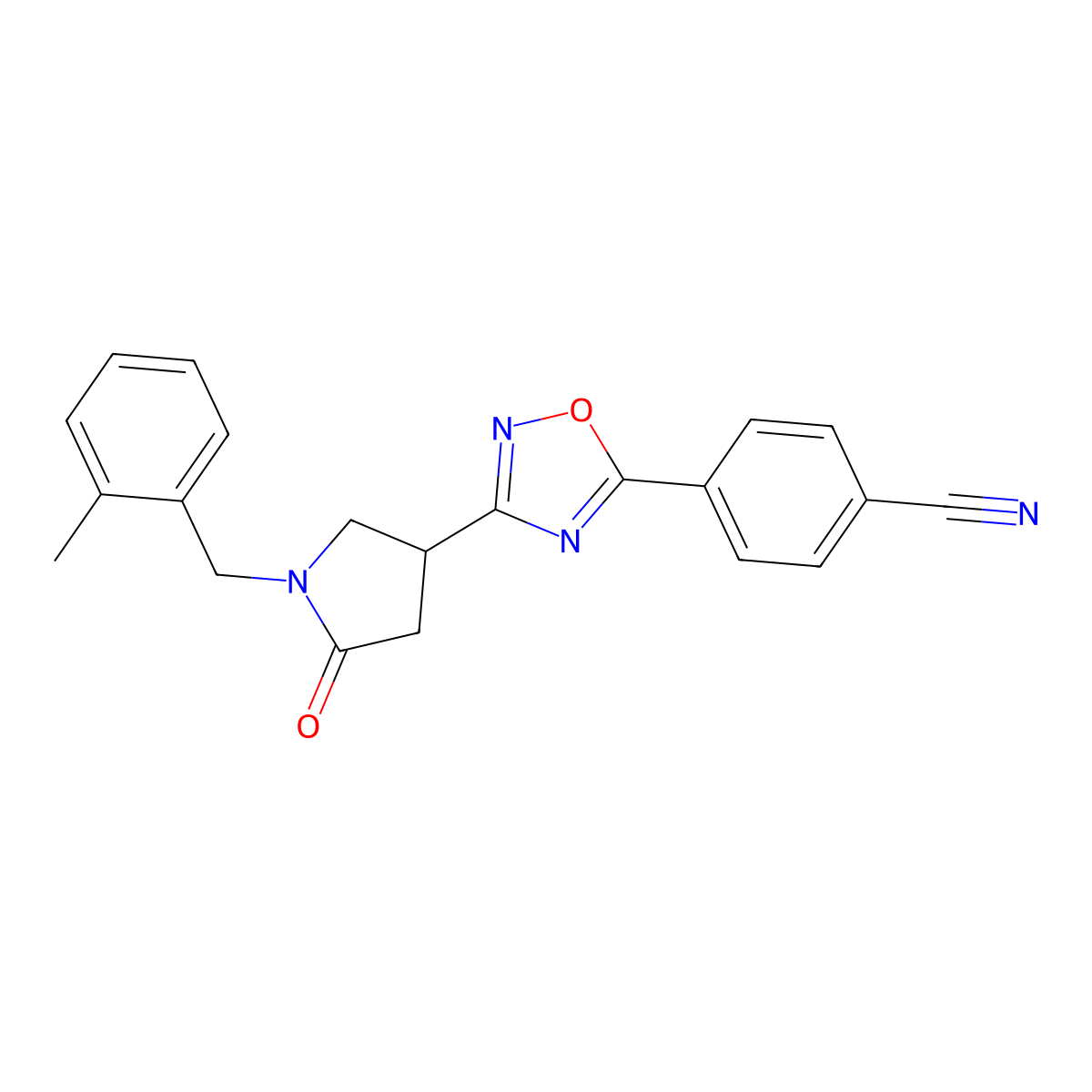 4-(3-(1-(2-Methylbenzyl)-5-oxopyrrolidin-3-yl)-1,2,4-oxadiazol-5-yl)benzonitrile molecular structure, CAS 1172894-21-1