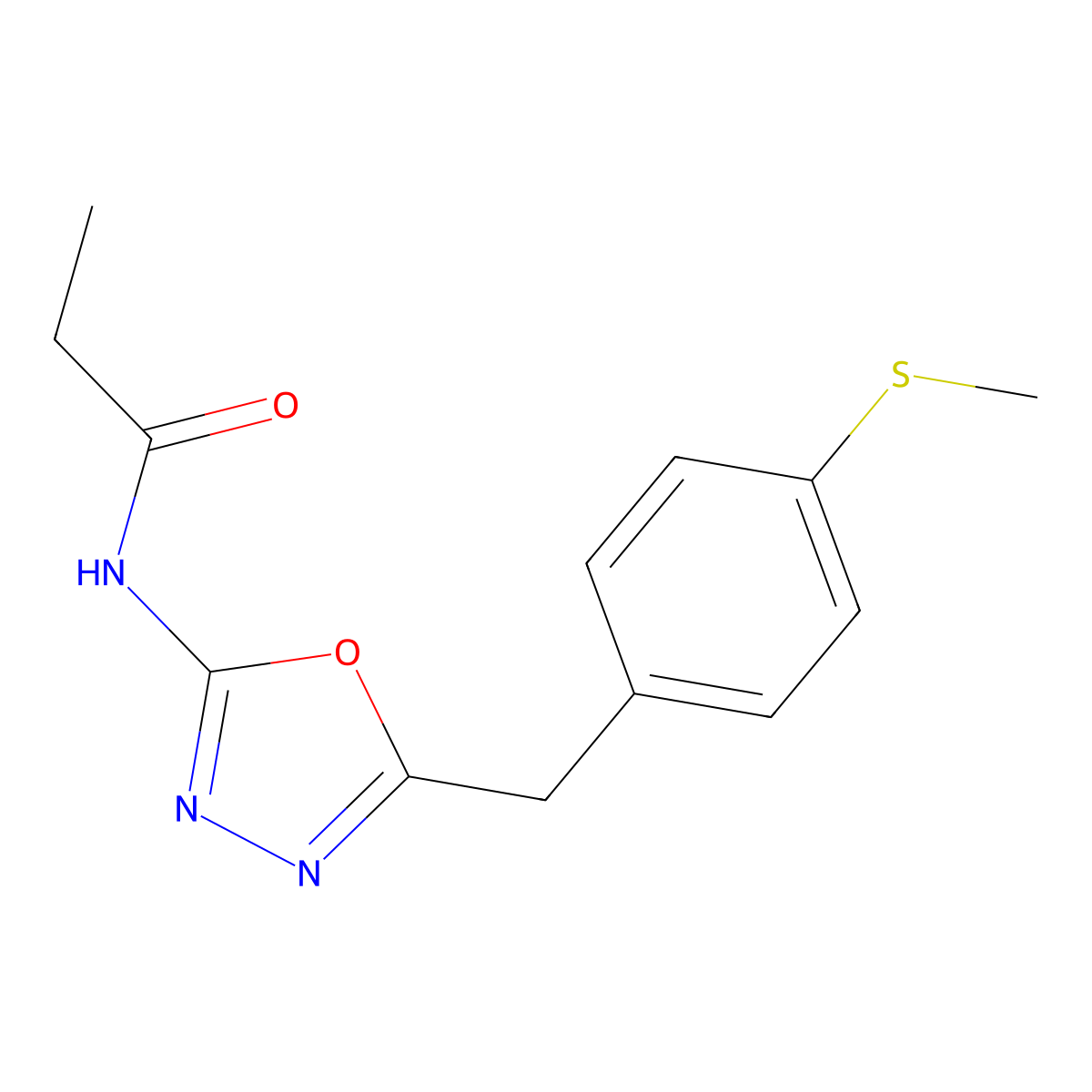N-(5-(4-(methylthio)benzyl)-1,3,4-oxadiazol-2-yl)propionamide molecular structure, CAS 1172897-26-5