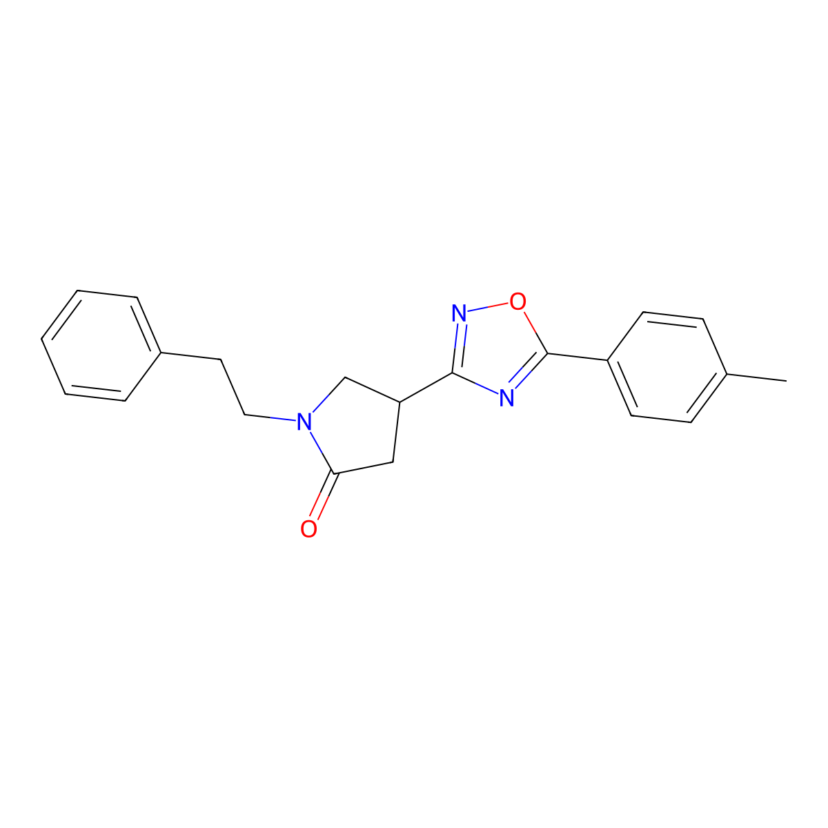 4-[5-(4-Methylphenyl)-1,2,4-oxadiazol-3-yl]-1-(2-phenylethyl)pyrrolidin-2-one molecular structure, CAS 1172900-69-4