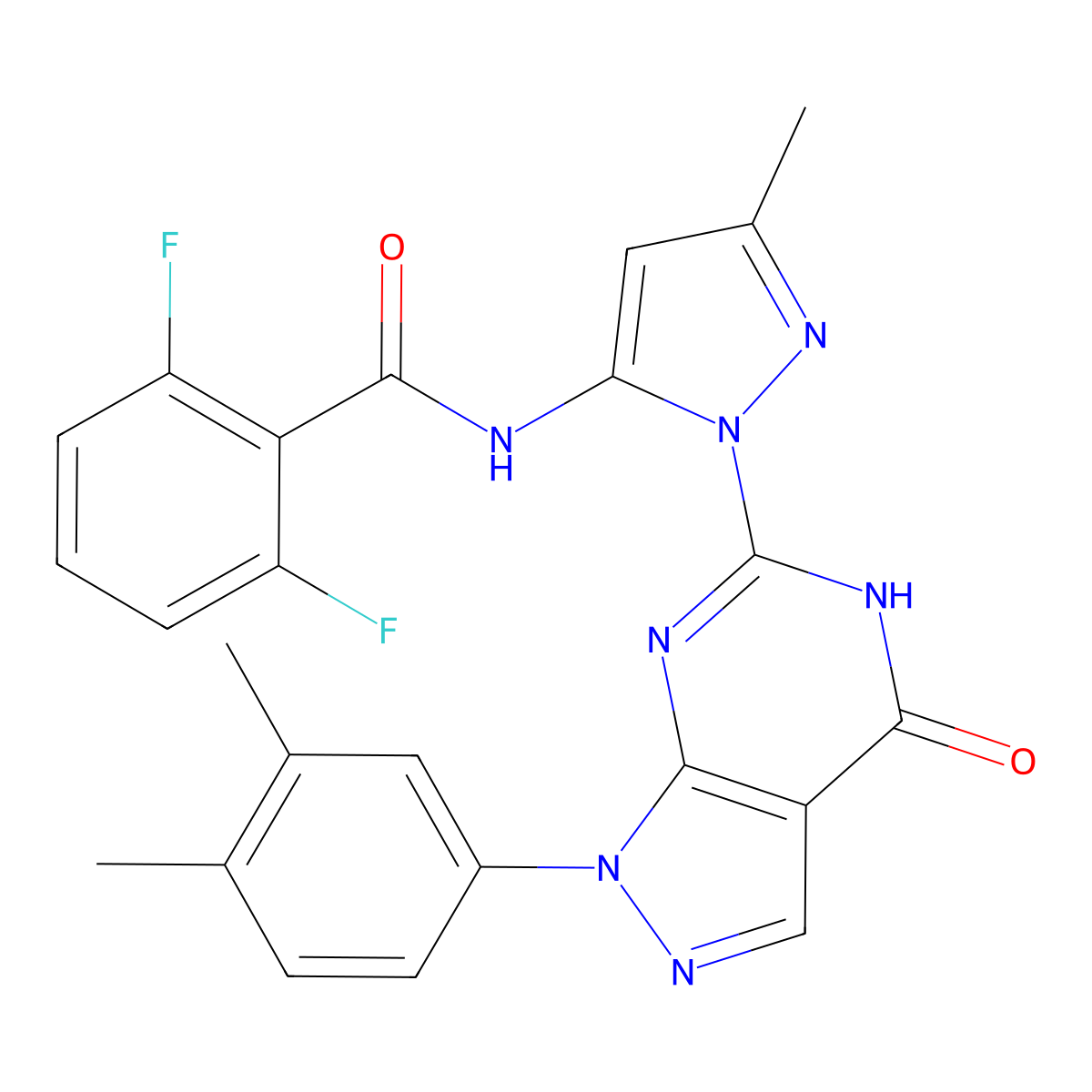 N-(1-(1-(3,4-dimethylphenyl)-4-oxo-4,5-dihydro-1H-pyrazolo[3,4-d]pyrimidin-6-yl)-3-methyl-1H-pyrazol-5-yl)-2,6-difluorobenzamide molecular structure, CAS 1172902-36-1