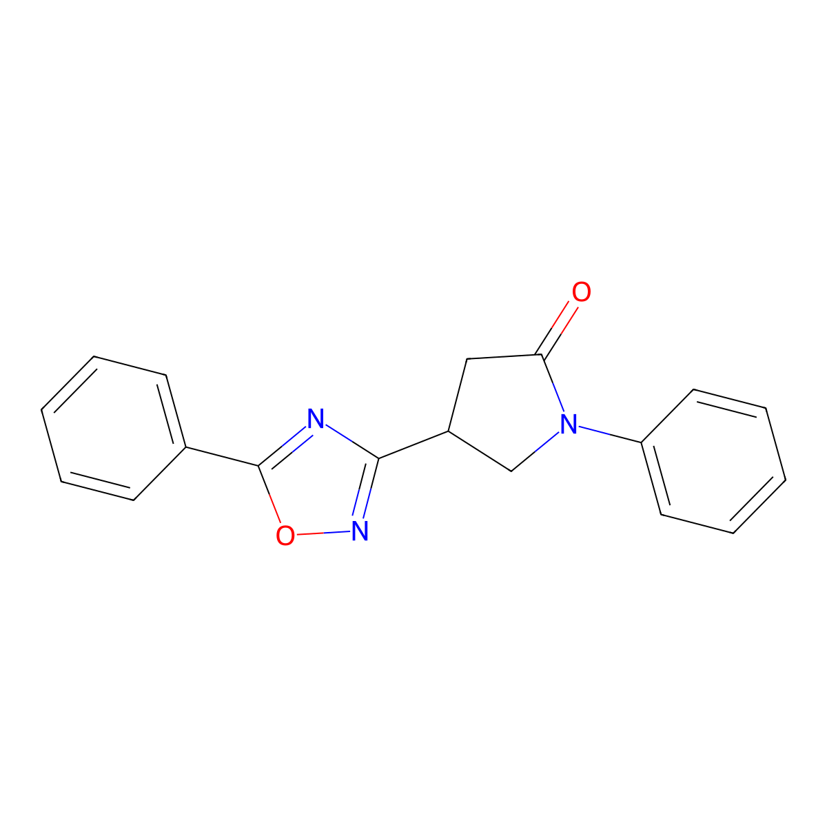1-Phenyl-4-(5-phenyl-1,2,4-oxadiazol-3-yl)pyrrolidin-2-one molecular structure, CAS 1172903-47-7
