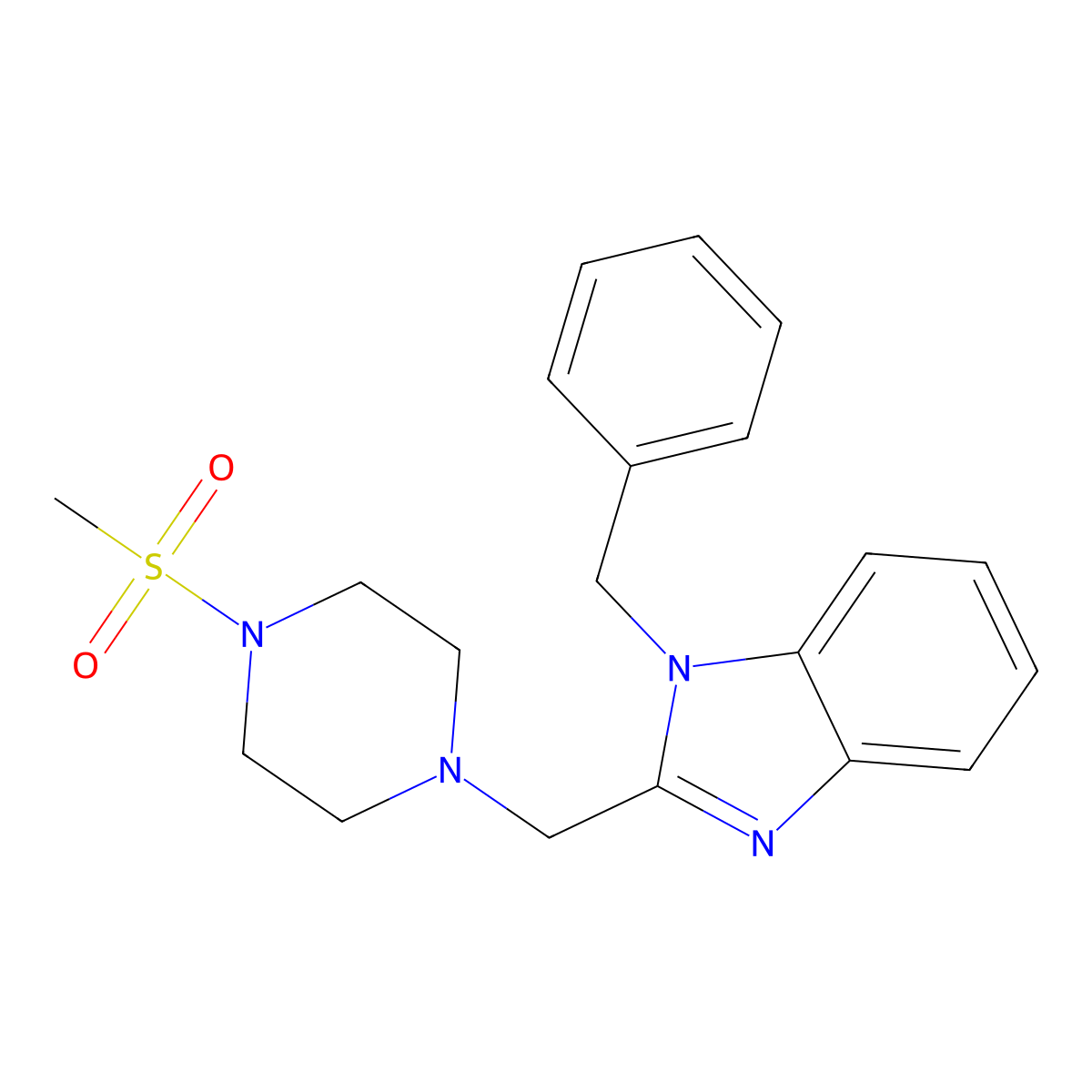 1-benzyl-2-((4-(methylsulfonyl)piperazin-1-yl)methyl)-1H-benzo[d]imidazole molecular structure, CAS 1172904-54-9