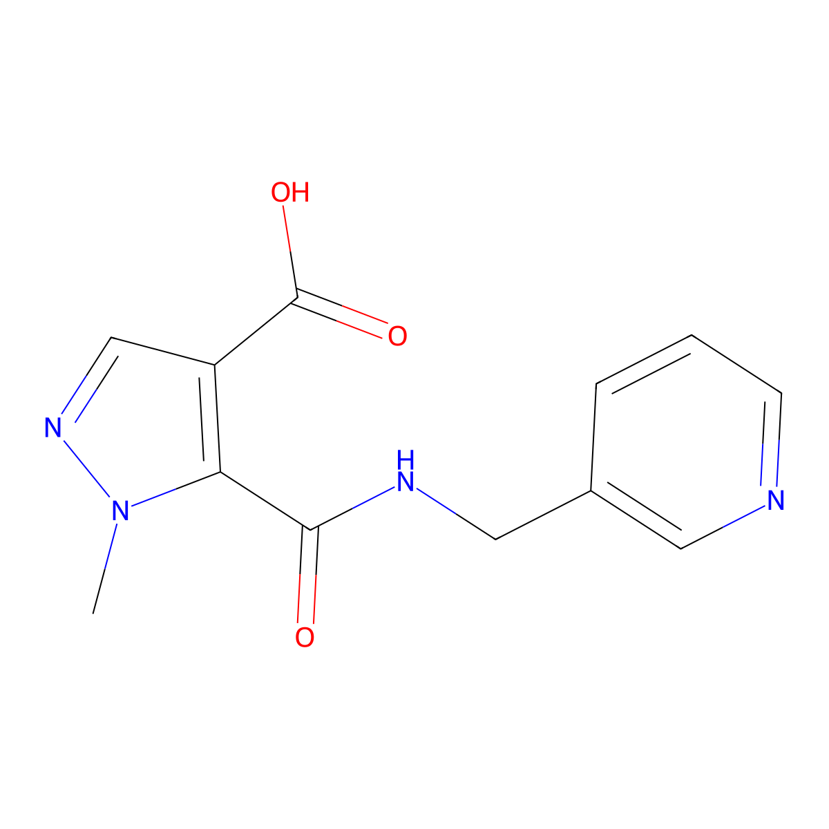 1-methyl-5-[N-(3-pyridylmethyl)carbamoyl]pyrazole-4-carboxylic acid molecular structure, CAS 1172905-44-0