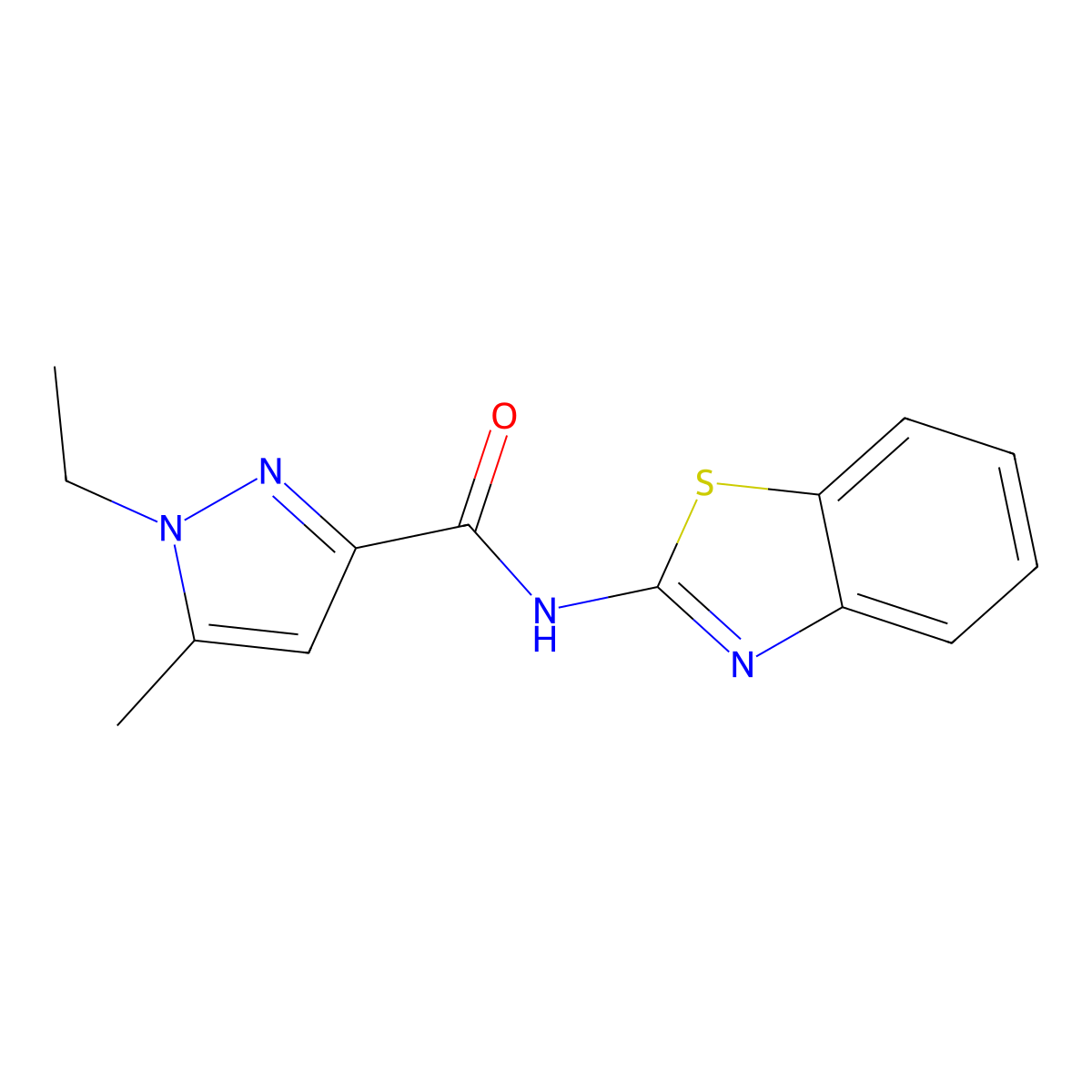 N-(1,3-benzothiazol-2-yl)-1-ethyl-5-methyl-1H-pyrazole-3-carboxamide molecular structure, CAS 1172909-61-3